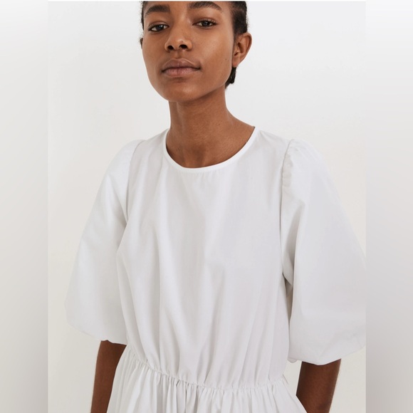 Madewell Poplin Crewneck Bubble-Sleeve Mini Dress |Size 10 | White | 100% Cotton - Picture 3 of 10